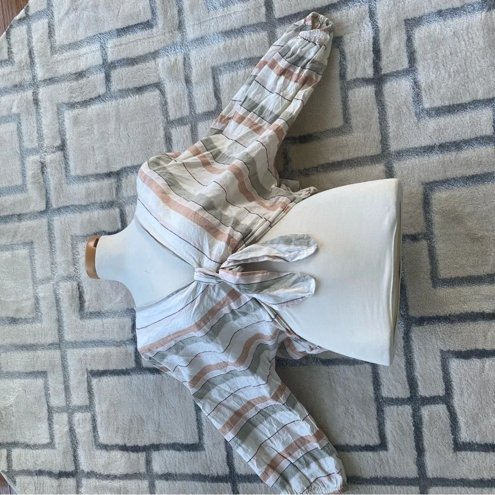 Zara faux tie up pink, green black and white Striped Crop Top size large - Picture 7 of 7